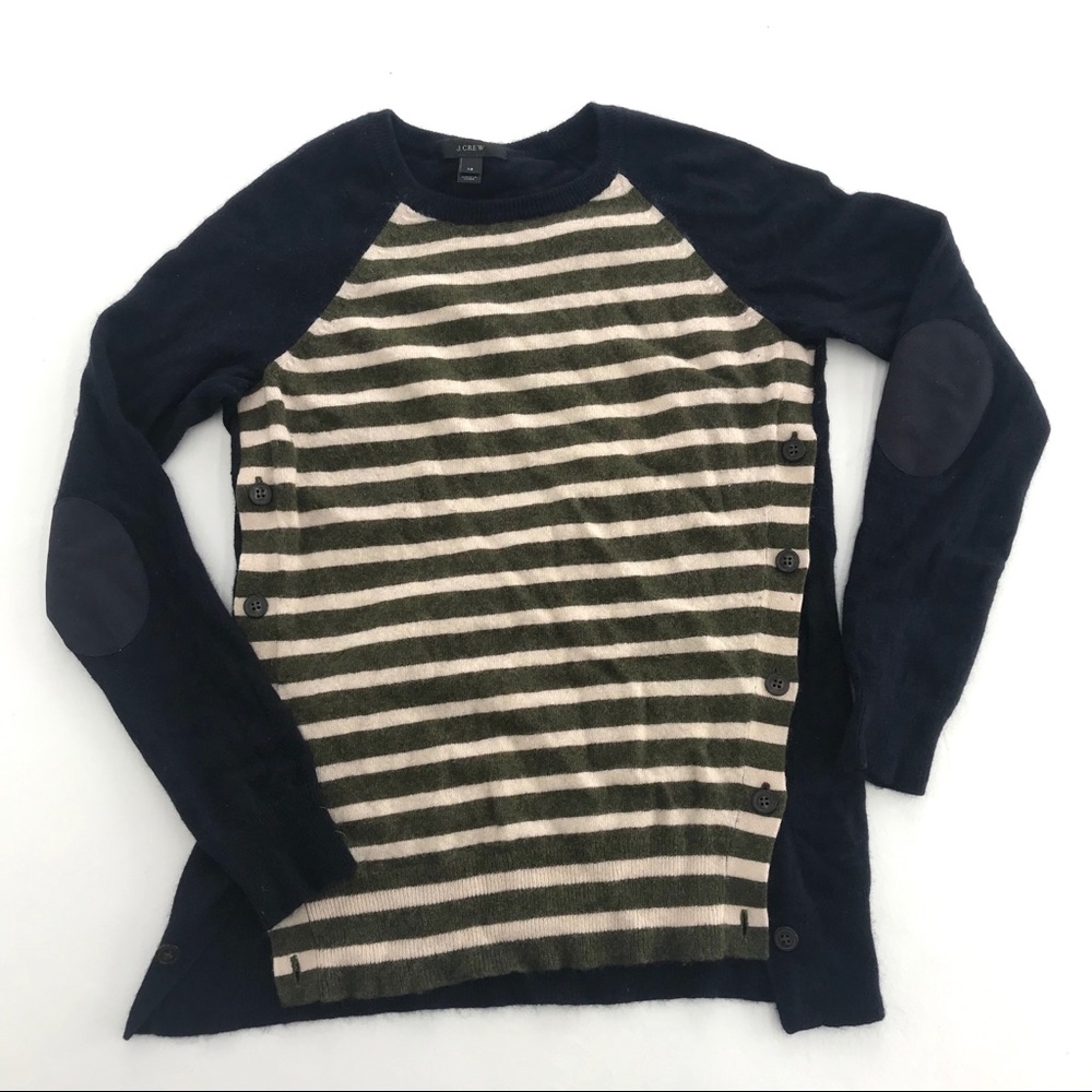 J. CREW side button wool sweater navy + olive - Picture 2 of 8